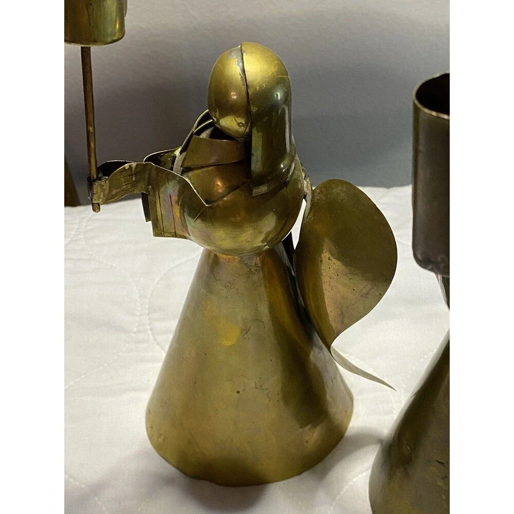 Brass Angel Candle Holders Jaipur? India Brutalist Style - 2 Qty. Heavy Brass